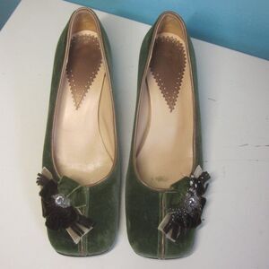 Hegos Italian Made  Womens Size 39 / 8.5 Vintage Square Toe Green Chunky Heels